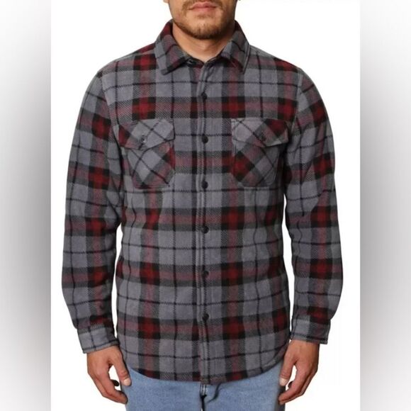 Men’s Freedom Foundry Gray/red/black Plaid Fleece Shirt / Shacket Lined Size XXL - Picture 1 of 9